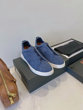 Zegna Triple Stitch Leather Sneakers, Slip-On...
