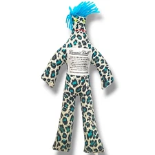 Dammit Doll Stress Relief Cheetah Leopard Print Blue Yarn Hair 12"
