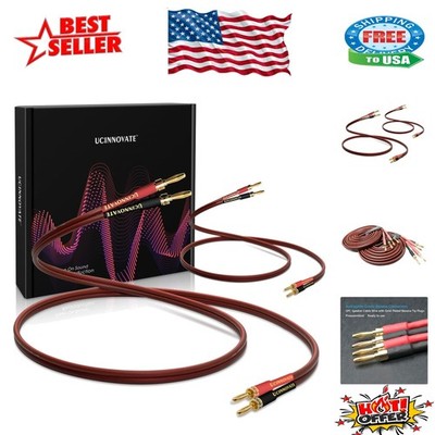 2 Pack 6.56FT OFC Pure Copper HiFi Speaker Cable with Gold-Plated Banana Plugs