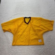 Vintage Champion Mesh Practice Jersey Mens Medium Yellow Made in USA V-Neck 90s