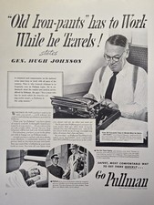 Pullman Writer Columnist Gen Hugh Johnson Typewriter Train Vintage Print Ad 1940 thumbnail