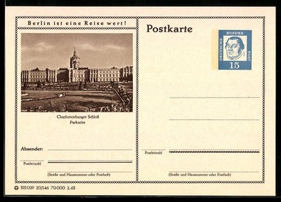 AK Berlin, Charlottenburger Schloss, Parkseite, Ganzsache Lernt Deutschland ken 