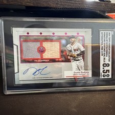 Topps 2024 Museum Dustin Pedroia Dual Swatches Pink Auto /99 SGC 8.5 Red Sox
