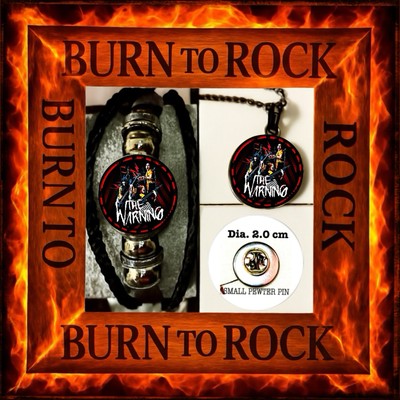 THE WARNING MAYDAY TOUR SET  BLACK PUNK LEATHER BRACELET  NECKLACE PIN