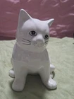 Fenton Milk Glass Sitting Cat Figurine Signed Hand Painted Flowers