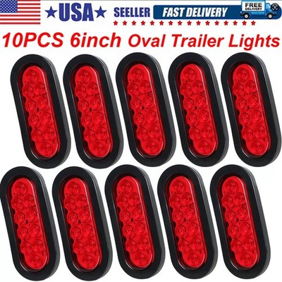 10pcs 6'' Oval Trailer Lights 10 LED Stop Turn Tail Truck Sealed Grommet Plug DOT