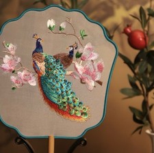 Sealed Handmade Embroidery Peacock hand Fan