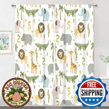 MESHELLY Baby Boy Safari Animal Curtains 52W X 84H Inch Rod Pocket Kids Room Dec