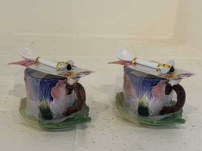 NEW Garden Collection CornerRuby Tulip Cup & Petal Saucer w/Butterfly Spn SET 2