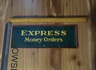 Vintage 1952 Express Money Orders Tin Metal Sign Train Railroad Station