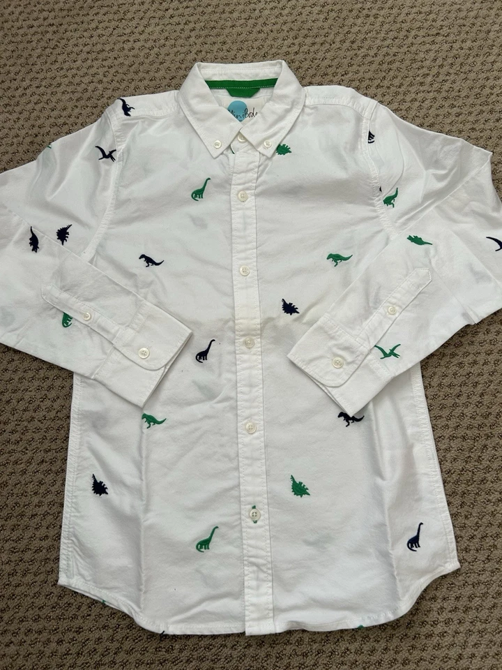 NUEVO CON ETIQUETAS Mini Boden Niños Blanco Algodón Dinasour Bordado Camisa de Vestir 9-10 años Foto 2 de 2