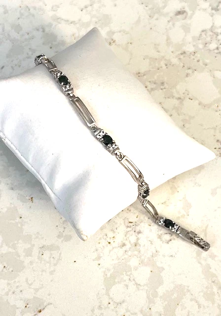 BLUE GREEN SAPPHIRE AND WHITE TOPAZ TENNIS BRACELET STERLING SILVER - Image 2 of 3