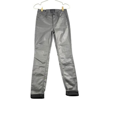 White House Black Market Metallic Silver High Rise Skinny Coated Jeans SZ 0 595