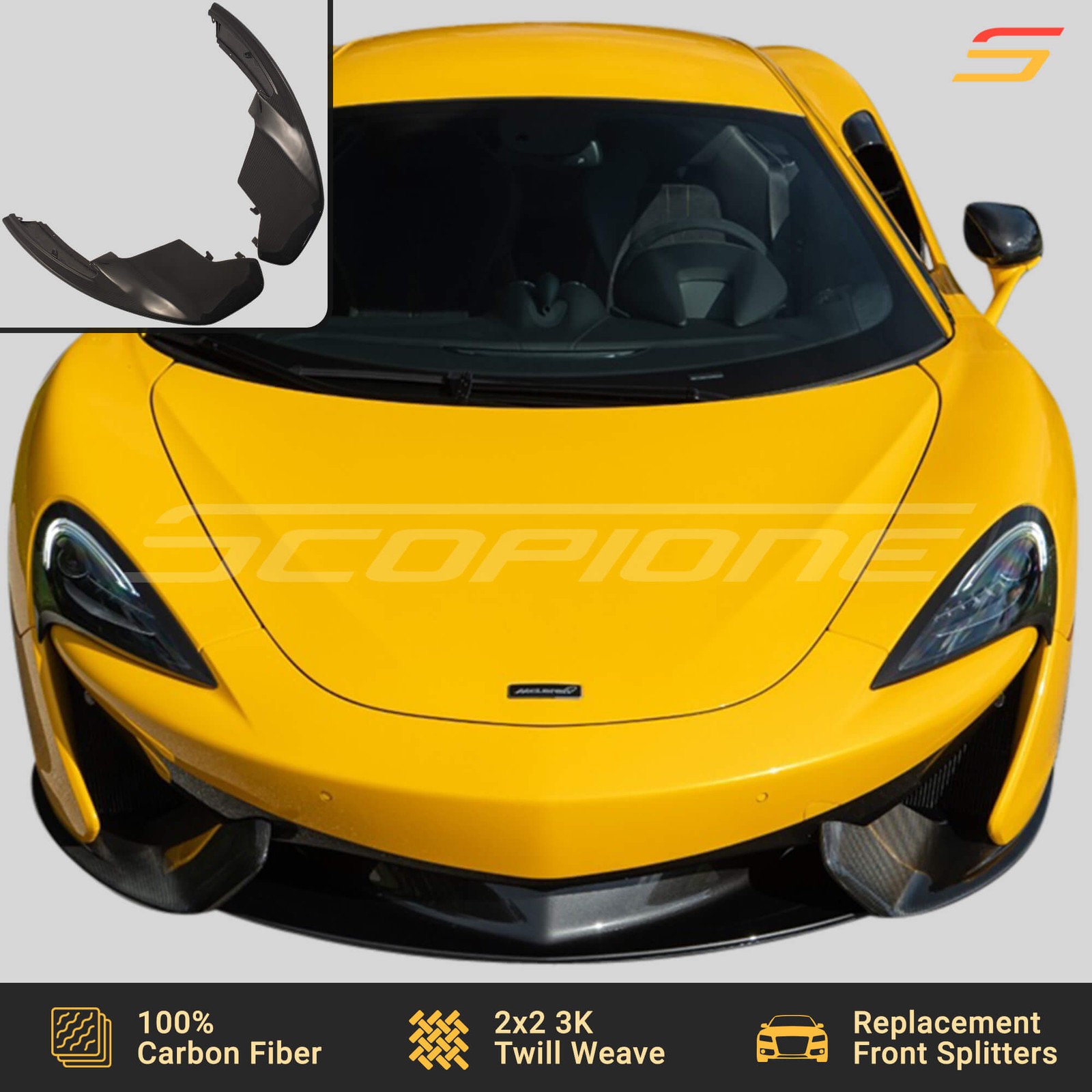 Scopione Carbon Front Bumper Side Splitters Lip for McLaren 540C 570S 570GT