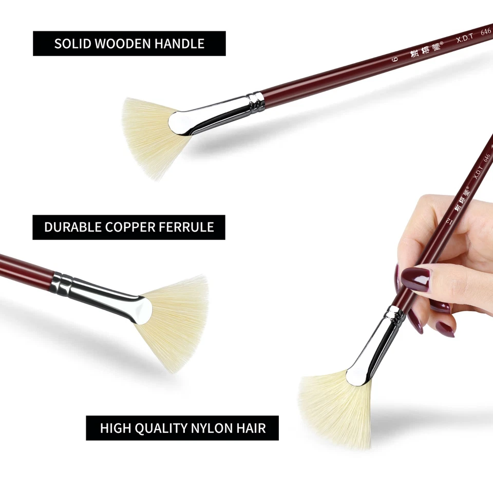 Pincel Fan Art XDT#646 9 piezas #0#2#4#6#8#10#12#14#16 acuarela acrílica al óleo cerdo Foto 3 de 4