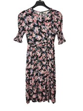 Mi Ami Fit & Flare Midi Dress M Floral Front Slit Smocked Sleeves Lightweight