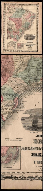 OLD 1860 COLOR MAP OF BRAZIL ARGENTINA PARAGUAY URUGRAY