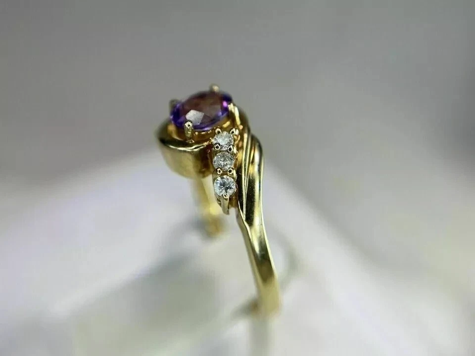 3 Ct Oval Cut Simulated Purple Amethyst Bypass Band Ring 14k Yellow Gold Plated - Image 4 of 4