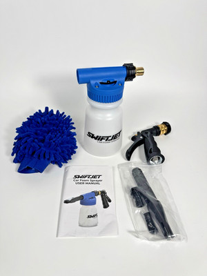 SwiftJet Car Wash Foam Gun Sprayer + Microfiber Mitt Garden Hose Blaster Spray