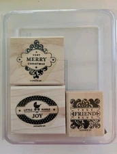 Stampin' Up PUNCHES THREE 3 Pc Stamp Set Friend Christmas Baby Square Oval New