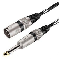 10ft XLR Male to 1/4 Inch TS Cable 6.35mm Unbalanced Mic Cord Nylon Braided