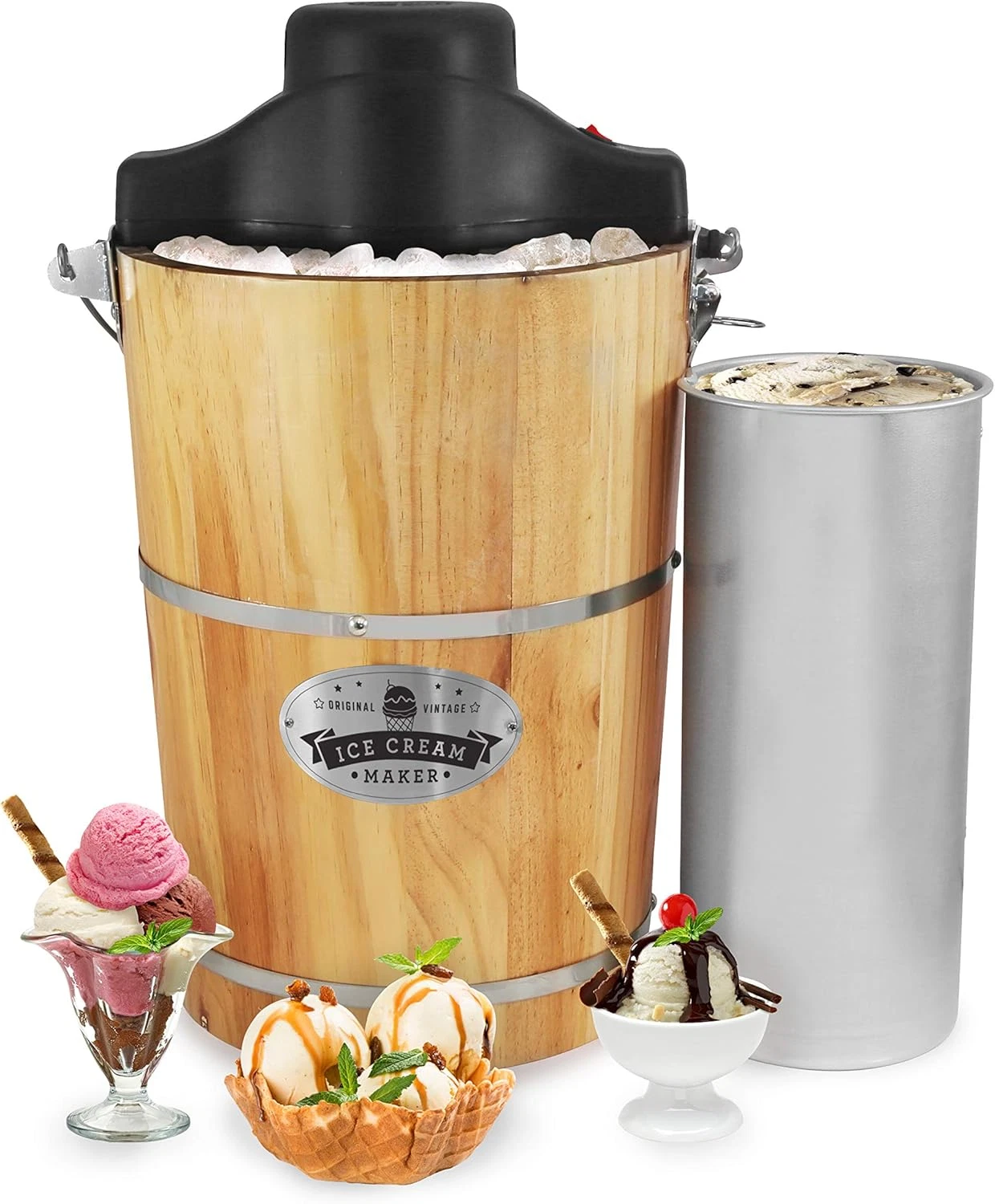 EIM916 Old Fashioned 6 Quart Vintage Wood Bucket Electric Ice Cream Maker Machin
Opens in a new wind