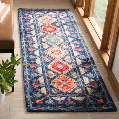 Aspen Collection 2'3 x 7' Navy / Orange APN515N Handmade Boho Wool Runner Rug