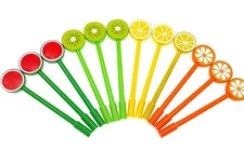 12 PCS Black Ink Fruit Gel Pen, Roller Marker, Hard Plastic Fruit Styling