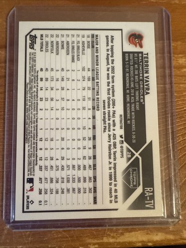terrin vavra 2023 topps chrome update series auto Rookie Autographs 177/499 - Picture 2 of 2