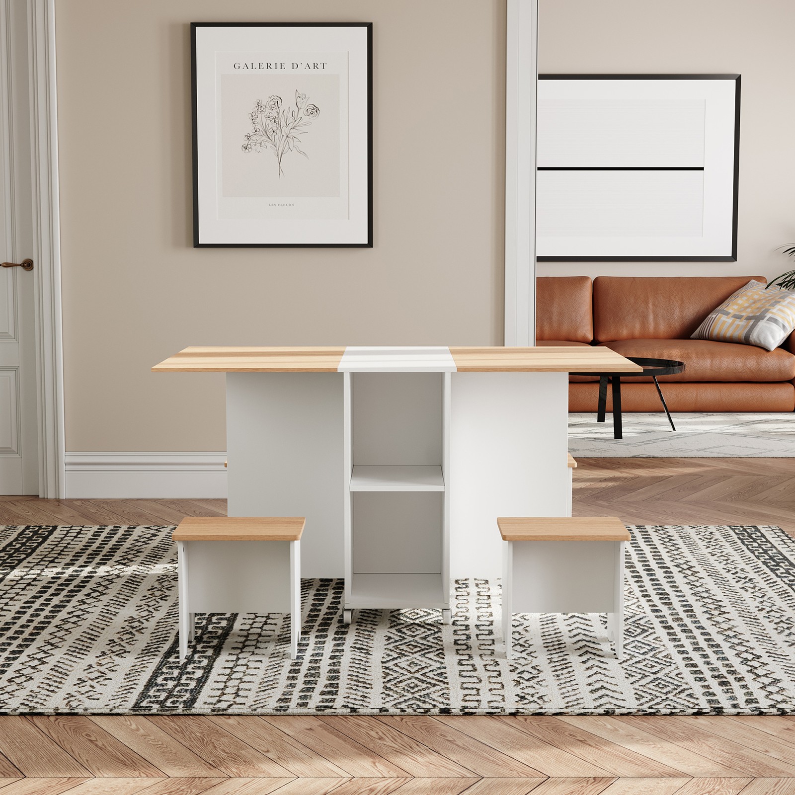 Modern Kitchen Dining Table and Chairs Set Folding Drop Leaf Table & 4 Stools