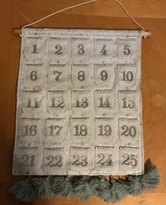 St. Nicholas Square Hanging ADVENT CALENDAR Cream Silver Snowflakes Fabric