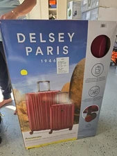 2 PIECE RED Delsey Paris Hardsided Luggage Suitcase Set Carryon Checked Bags