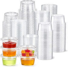 500 Pack 2 Oz Plastic Sauce Cups with Lids, Disposable Condiment Cups, Portion C
