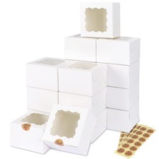 50pcs White Cookie Boxes with Window, 4x4x2.5 Inches Bakery Boxes with 5pcs S...