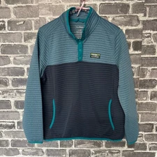 L.L. Bean Airlight Knit Pullover jacket teal green blue pockets SMALL S