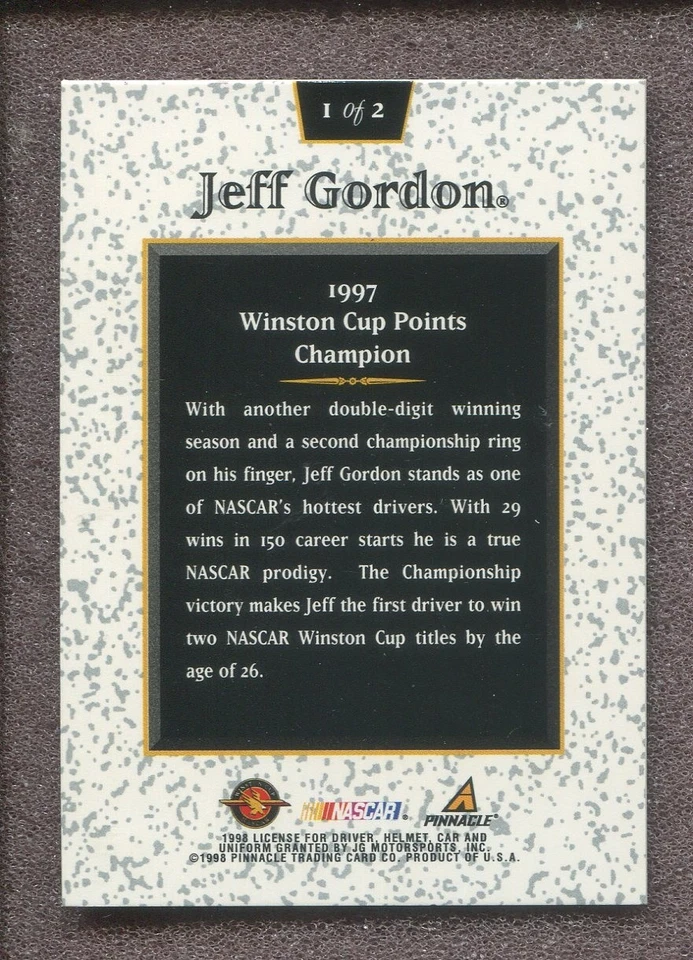 1998 Pinnacle Championship Mint #1 - Jeff Gordon - Image 2 of 2