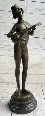Abstract Modern Art Signed Violin Fidler Player Bronze Marble Sculpture Gift NR