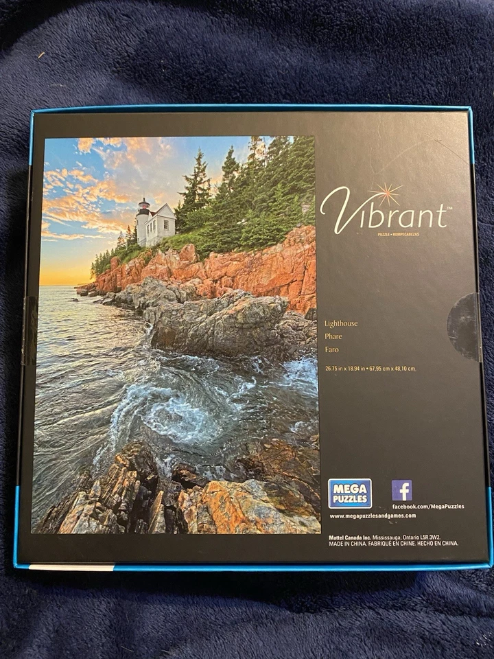 Vibrant Mega Puzzles 1000 pc Jigsaw Puzzle LIGHTHOUSE Shoreline 26”x19” NEW! - Image 2 of 3