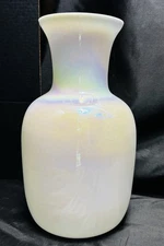 RARE 15.5” XL Iridescent White Opaline Glass Floor Vase- Modern European Decor