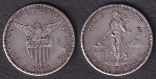 1 Peso 1905-S US-Philippine United States of America Coin w/Chopmark - Stock #C1 - Picture 5 of 5