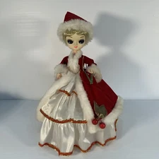Vintage Artmark 1977 Big Eyes Christmas Doll Red Dress Hoop Skirt Purse
