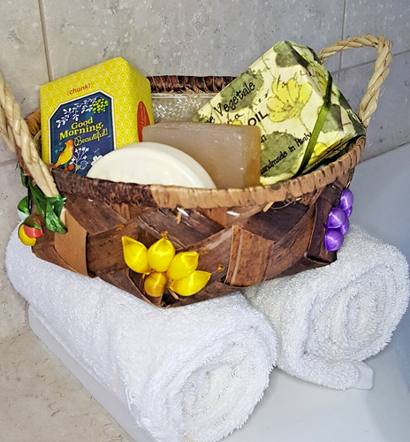 Raffia Basket Raised Fruit Design Woven Straw Double Handles Waterproof Liner