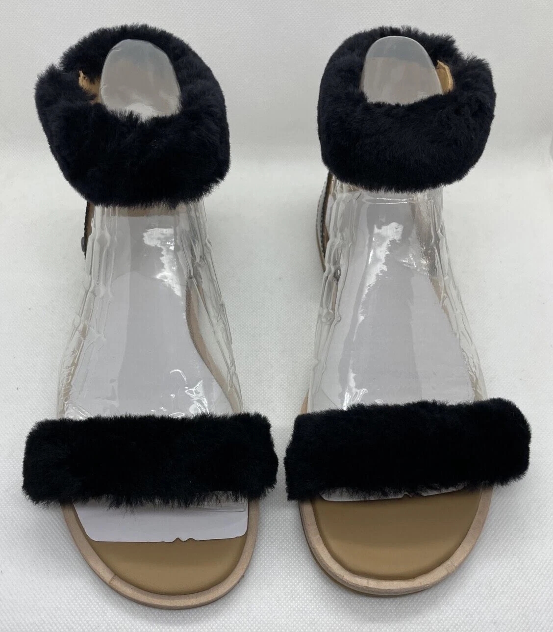 UGG Fluff Springs Sandali alla caviglia piatti in pelliccia Nero Donna Taglia 7 US