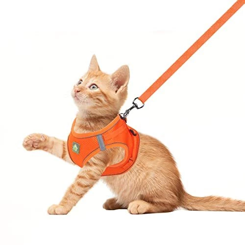 Dog Harness and Leash Set, No Pull Breathable XS (Chest 10.2-11.4'') Orange