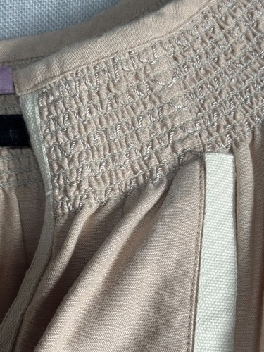 Vestido CALYPSO St. Barth Beige Algodón Talla Pequeña S Mangas Largas Cinturón Cuello en V - Imagen 6 de 16