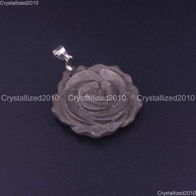 Natural Gemstones 26mm Carved Rose Flowers Reiki Healing Pendant Jewelry Beads