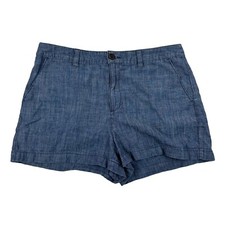 A New Day Blue Chambray Chino Shorts Denim Look Flat Front Sz 12 100% Cotton