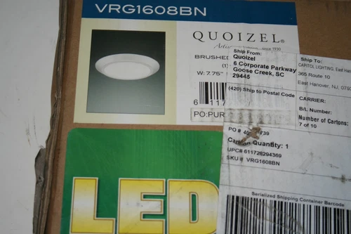 New Quoizel 8" Verge Flush Mount, Brushed Nickel - VRG1608BN - Picture 2 of 4