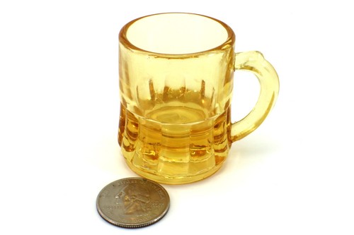 Federal Glass BEER MUG SHOT GLASS Amber Yellow Toothpick Holder Vintage - Picture 2 of 7