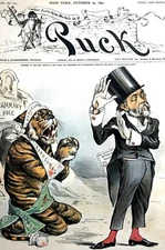 Tammany Hall Exposed 1890 INJURED TIGER BEGS FORGIVENESS - BEING ABANDONED Puck